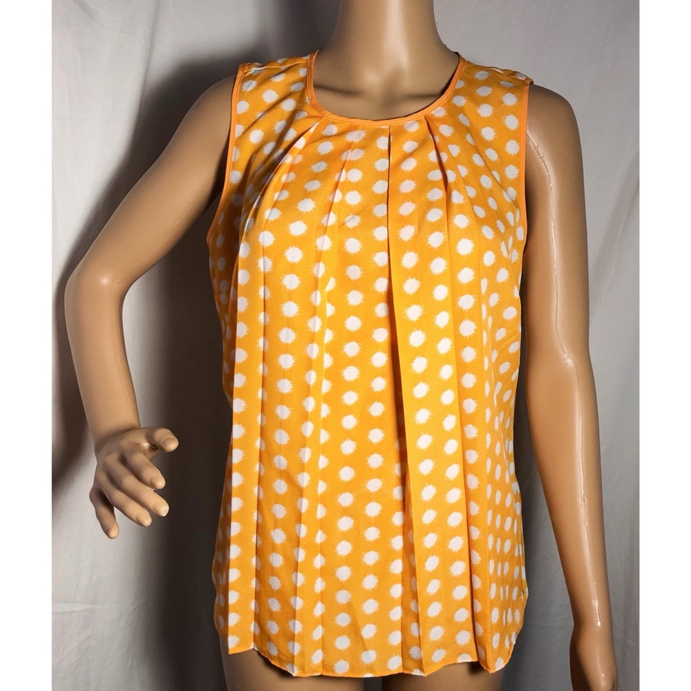 MK sleeveless orange white polka dot pleated